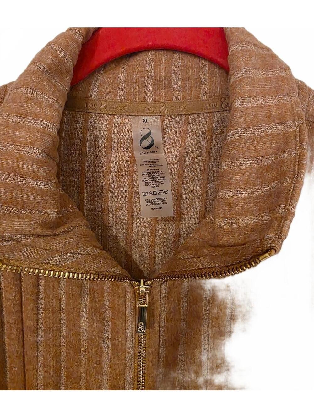Lou & Grey Women's Ribbed Knit Camel Half-Zip Top and Wide-Leg Pants